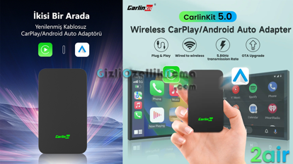 Carlinkit 5.0 2air Kablosuz Apple CarPlay & Android Auto Wireless Adaptör resmi