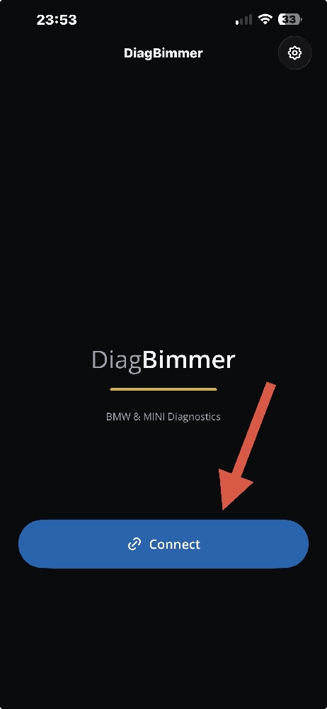 DiagBimmer start screen with the Connect button